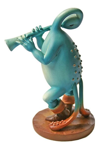 Sculptural Blue Flutist by Hieronymus Bosch Statues Museum Replica